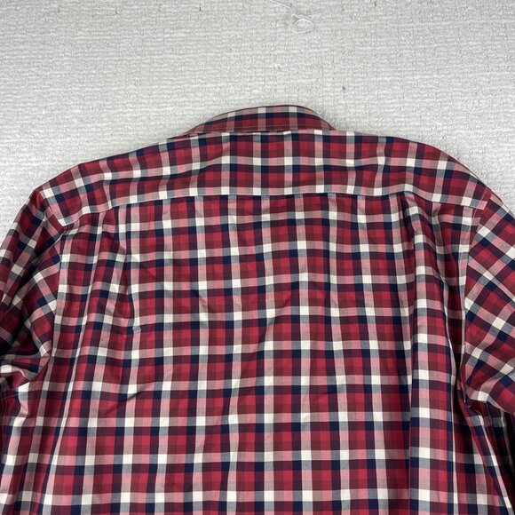 Thomas Pink Dress Shirt Mens 16.5-35 Red/Blue Checks Classic Fit Traveller - Picture 16 of 16